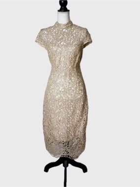 Elegant Golden Beige Sheath Party Dress